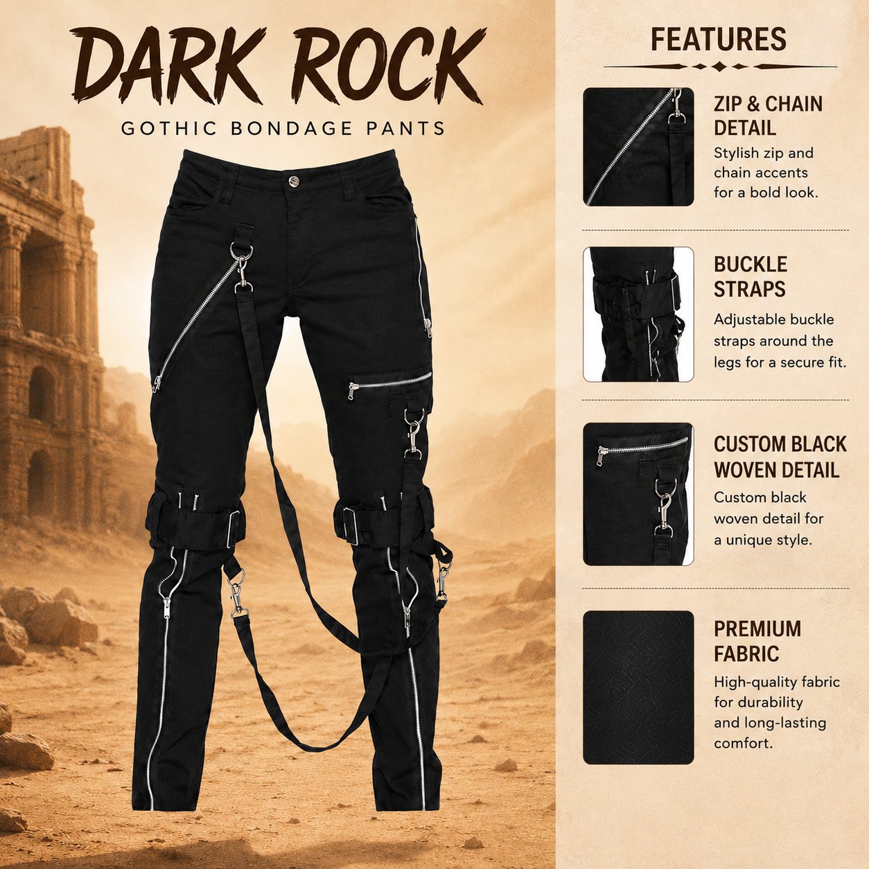 Men's Electro Bondage Rave Gothic Cyber Chain Gothic Jeans Punk Rock Pant’s
