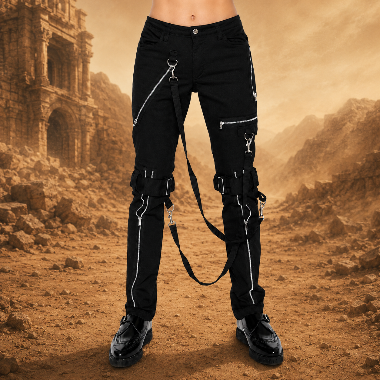 Men's Electro Bondage Rave Gothic Cyber Chain Gothic Jeans Punk Rock Pant’s