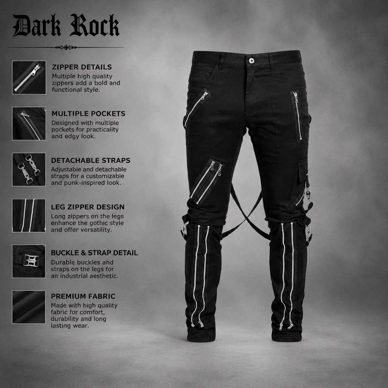 Men Gothic Bondage Pant Rock Hard Trouser Heavy Weight Pant Emo/Pants