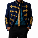 Men's Vintage Royal Blue Military Jacket Gold Braided Hussar Parade Jacket Victorian Gothic Steampunk Band Uniform Coat