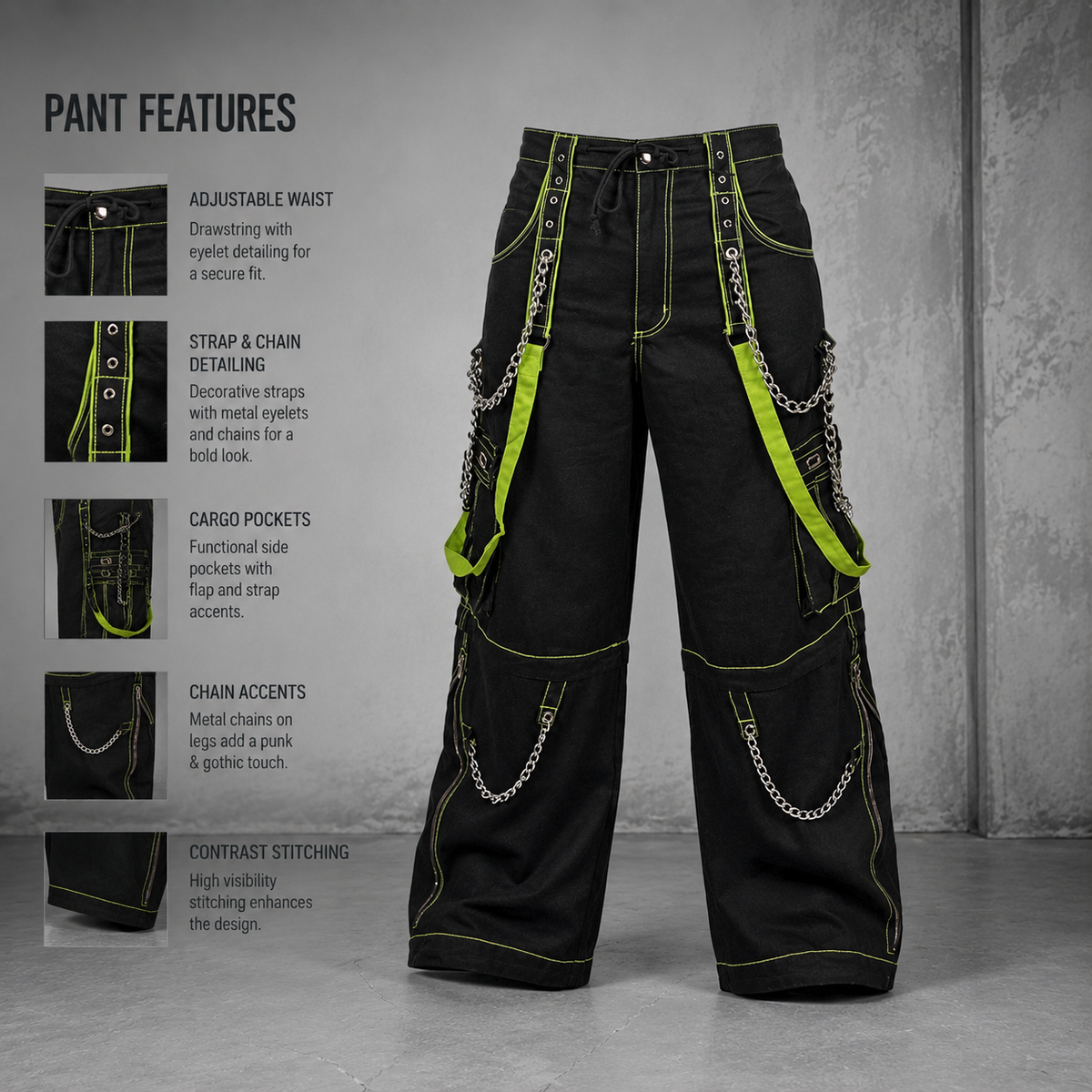 Gothic Bondage Men's Pant Alternative Punk Rock Skater Emo Trouser Pant Shorts