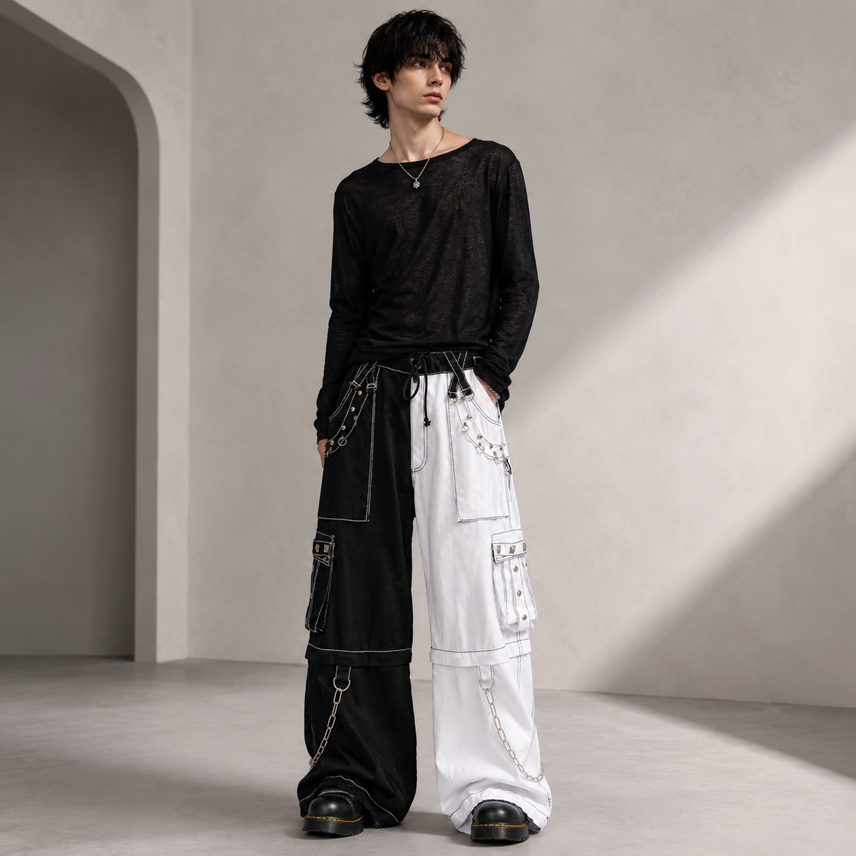 Gothic Bondage Men's Pant Alternative Punk Rock White Emo Trouser Pant Shorts