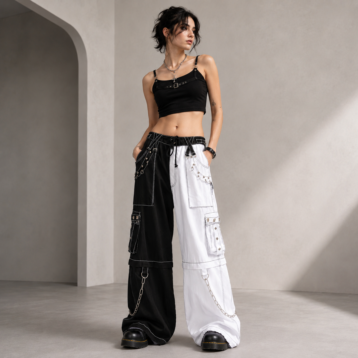 Gothic Bondage Men's Pant Alternative Punk Rock White Emo Trouser Pant Shorts