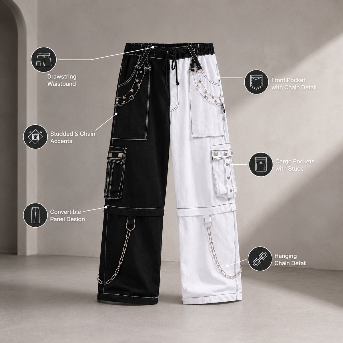 Gothic Bondage Men's Pant Alternative Punk Rock White Emo Trouser Pant Shorts
