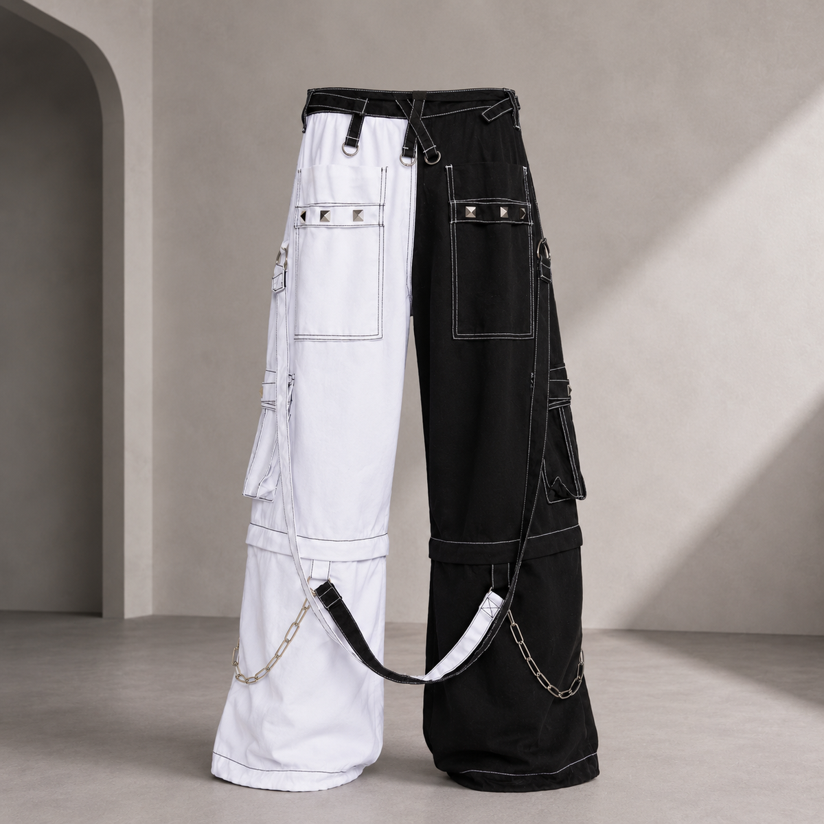 Gothic Bondage Men's Pant Alternative Punk Rock White Emo Trouser Pant Shorts