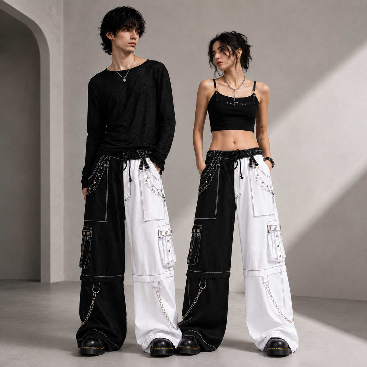 Gothic Bondage Men's Pant Alternative Punk Rock White Emo Trouser Pant Shorts