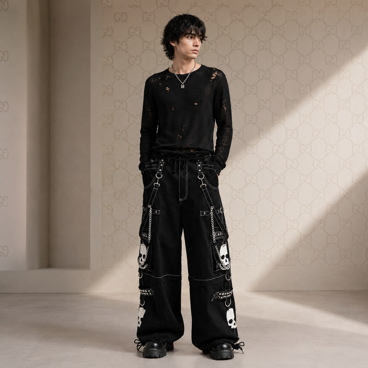 Gothic Bondage Black Big Skull Men Pant Alternative Punk Rock Emo Trouser Pant Shorts Usa