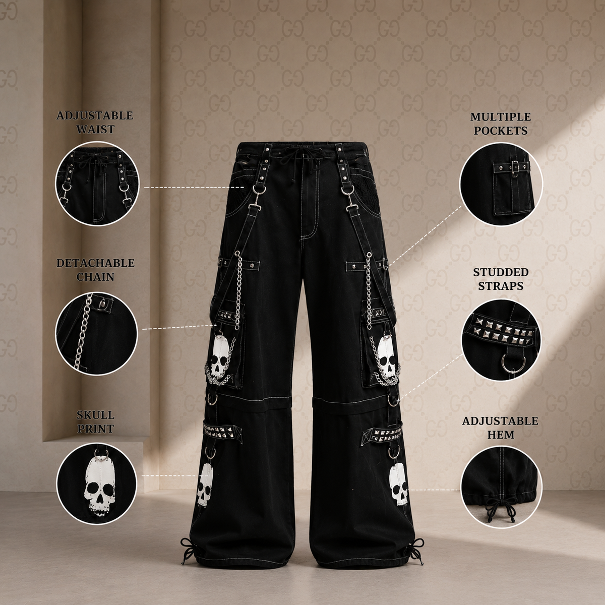Gothic Bondage Black Big Skull Men Pant Alternative Punk Rock Emo Trouser Pant Shorts Usa