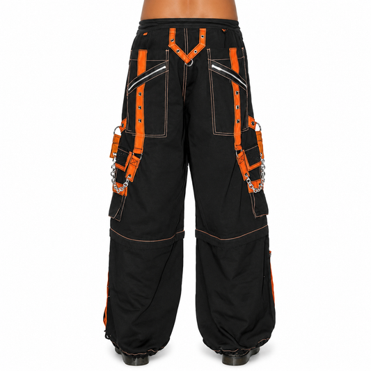 Men Extreme Bondage Skater Black/Orange Gothic Punk Rocker Cyber Goth Steam punk Biker Pant