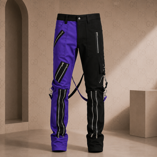 Gothic Bondage Men Pant Alternative Punk Rock Split Leg Purple Black Emo Trouser Pant USA