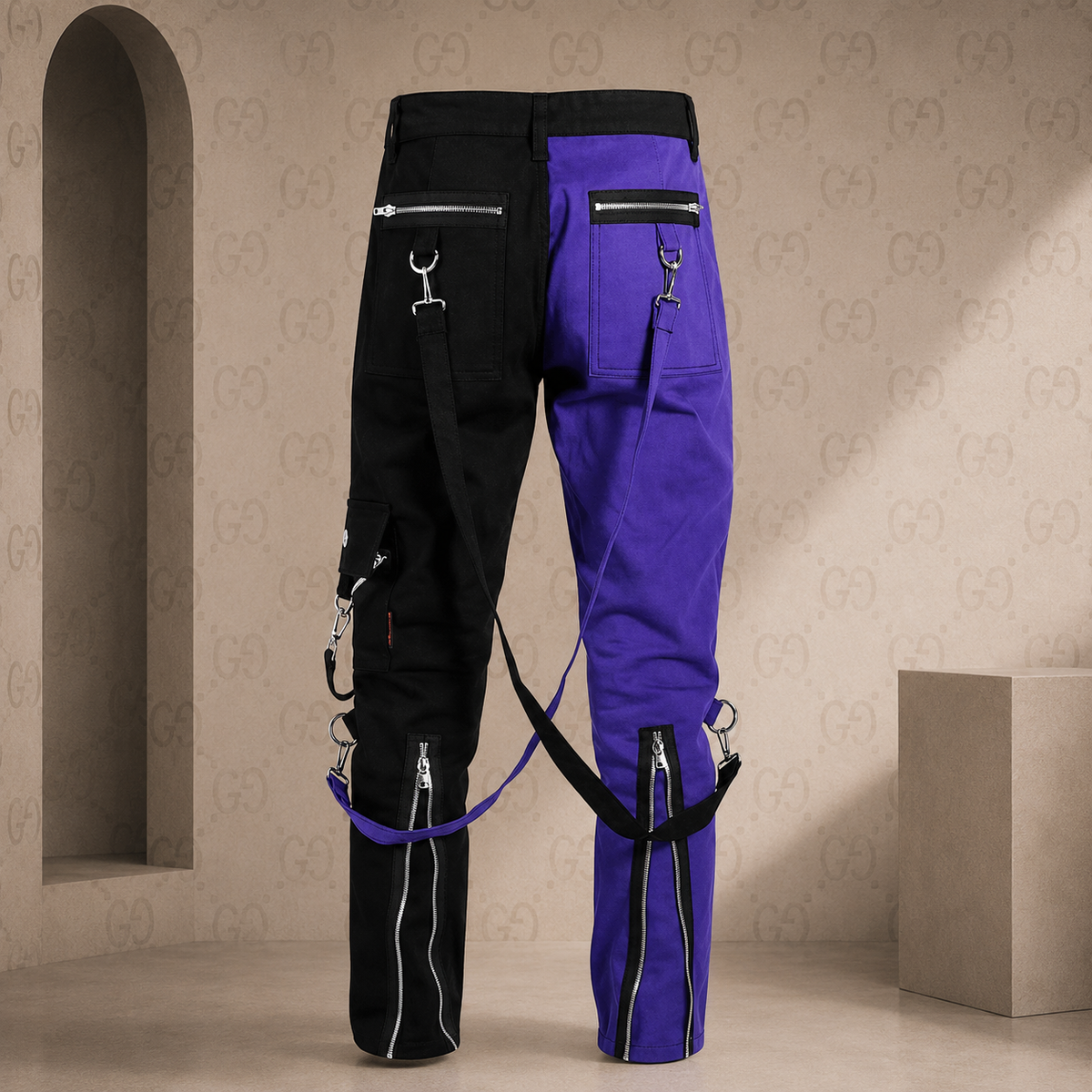 Gothic Bondage Men Pant Alternative Punk Rock Split Leg Purple Black Emo Trouser Pant USA