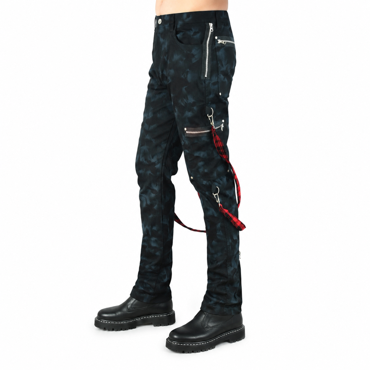 Men's Skinny Jeans Gothic Chaos Apocalyptic Goth Punk Rebel Pants Strap Pants