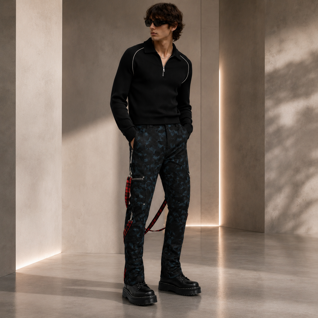Men's Skinny Jeans Gothic Chaos Apocalyptic Goth Punk Rebel Pants Strap Pants