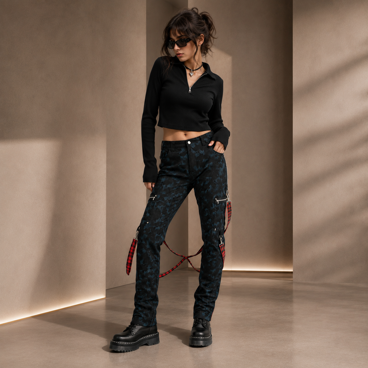 Men's Skinny Jeans Gothic Chaos Apocalyptic Goth Punk Rebel Pants Strap Pants