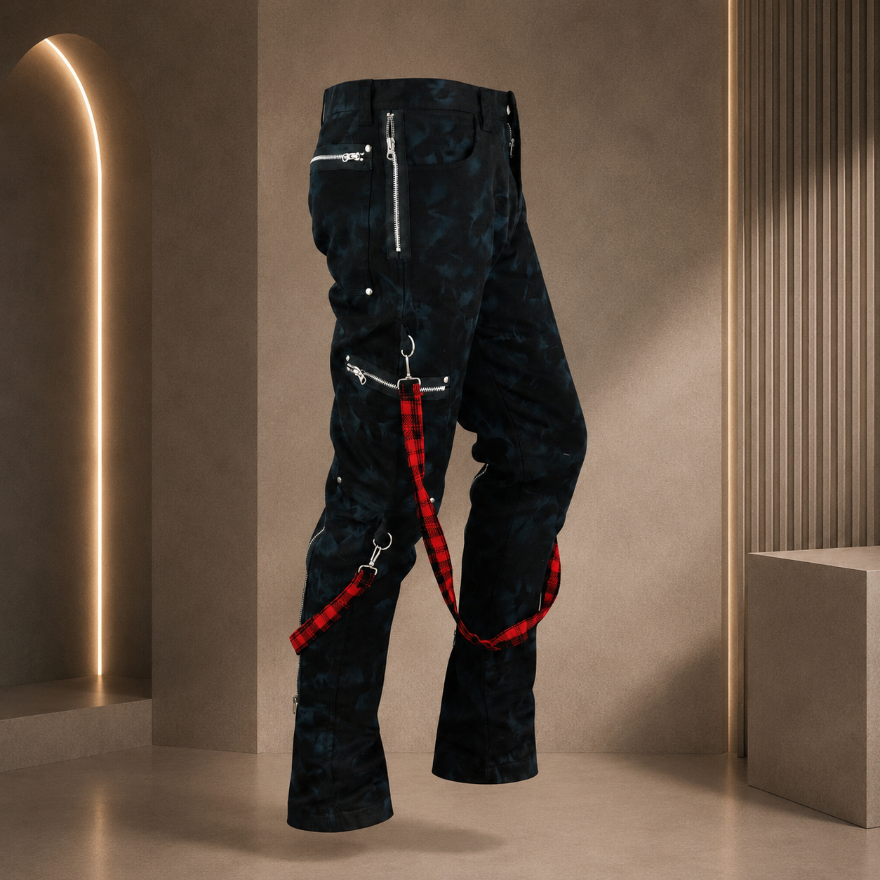 Men's Skinny Jeans Gothic Chaos Apocalyptic Goth Punk Rebel Pants Strap Pants