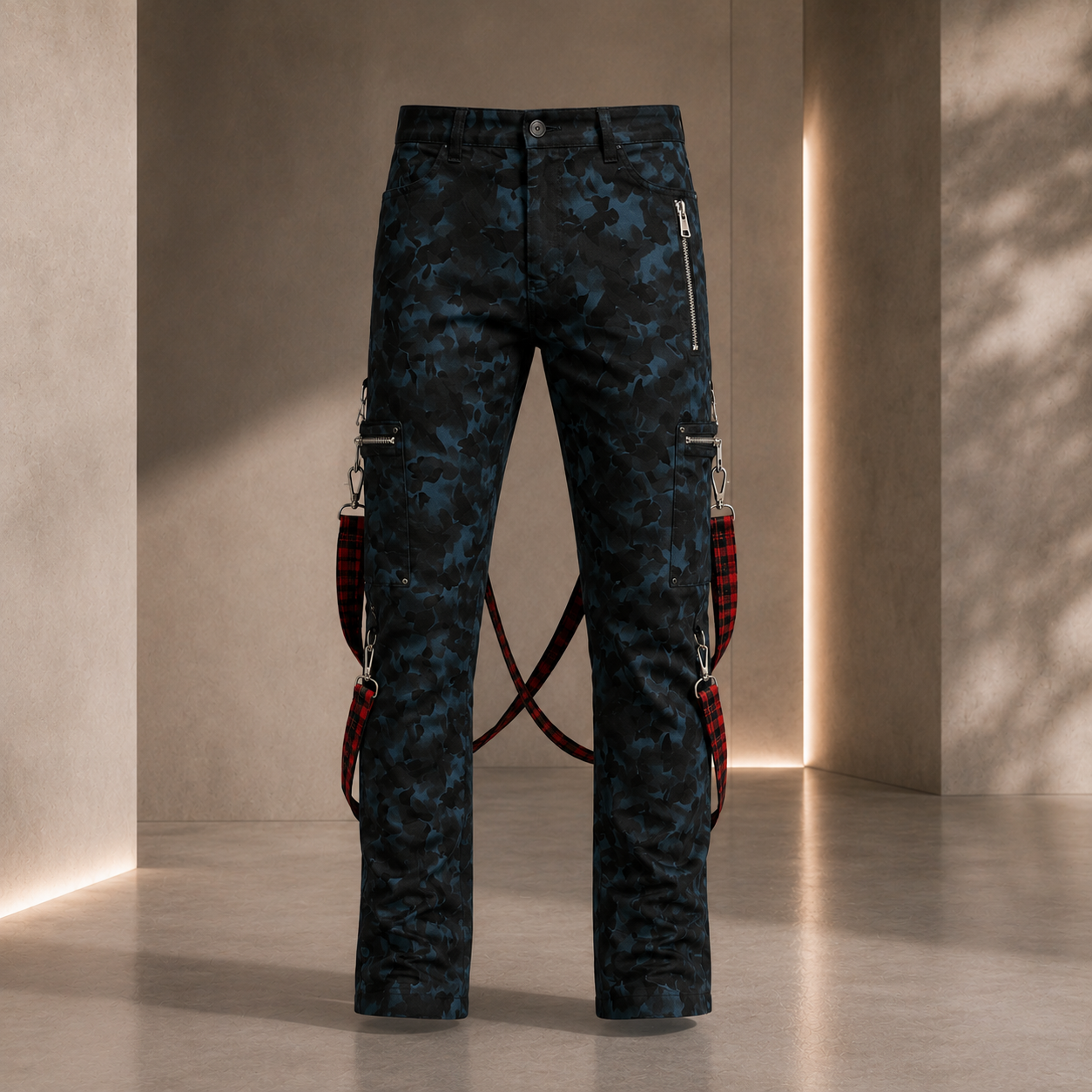 Men's Skinny Jeans Gothic Chaos Apocalyptic Goth Punk Rebel Pants Strap Pants