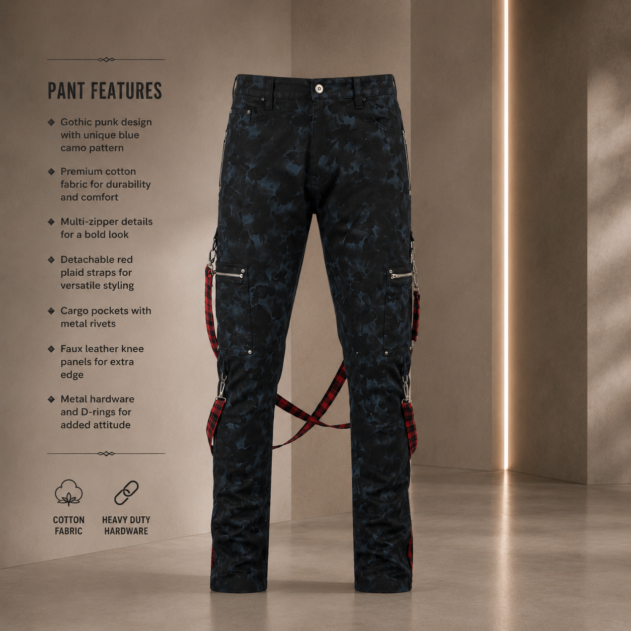 Men's Skinny Jeans Gothic Chaos Apocalyptic Goth Punk Rebel Pants Strap Pants