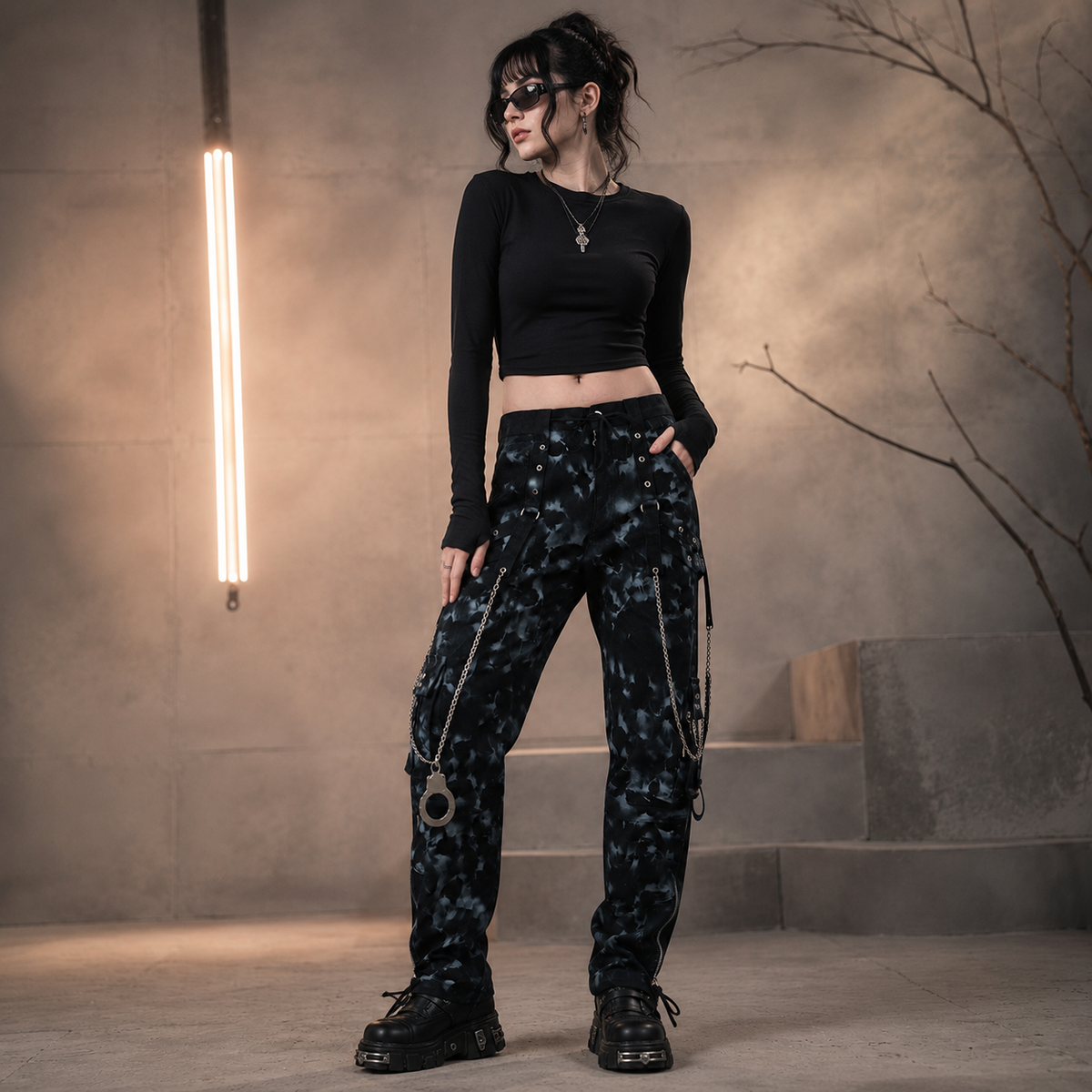Skinny Jeans Mechanic Acid Rave Gothic Cyber Apocalyptic Chain Goth Techno Jeans Punk Pants