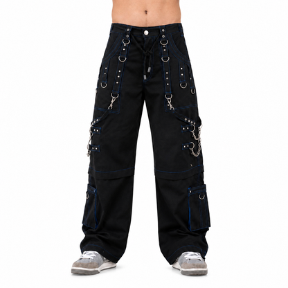 Men Handmade Gothic Bondage Trouser Blue Thread Cyber Pant Punk Shorts Metal Studs Pants Gothic Pant