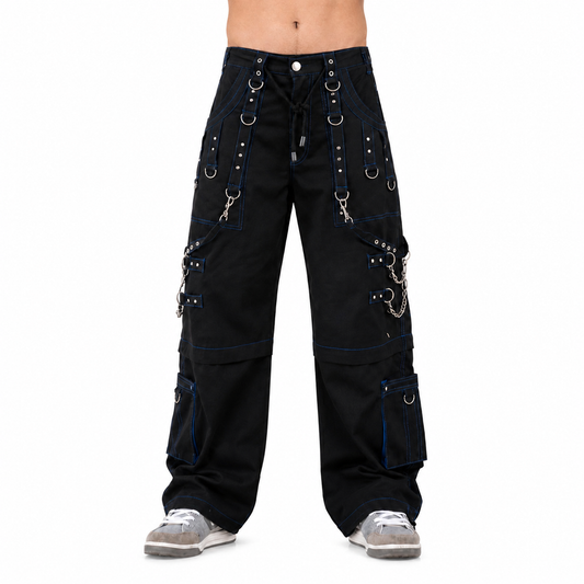 Men Handmade Gothic Bondage Trouser Blue Thread Cyber Pant Punk Shorts Metal Studs Pants Gothic Pant