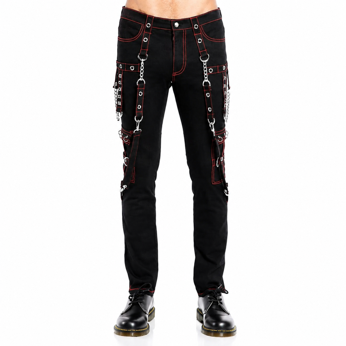 Gothic Men's Military Officer Trousers Black Red/Black Pants