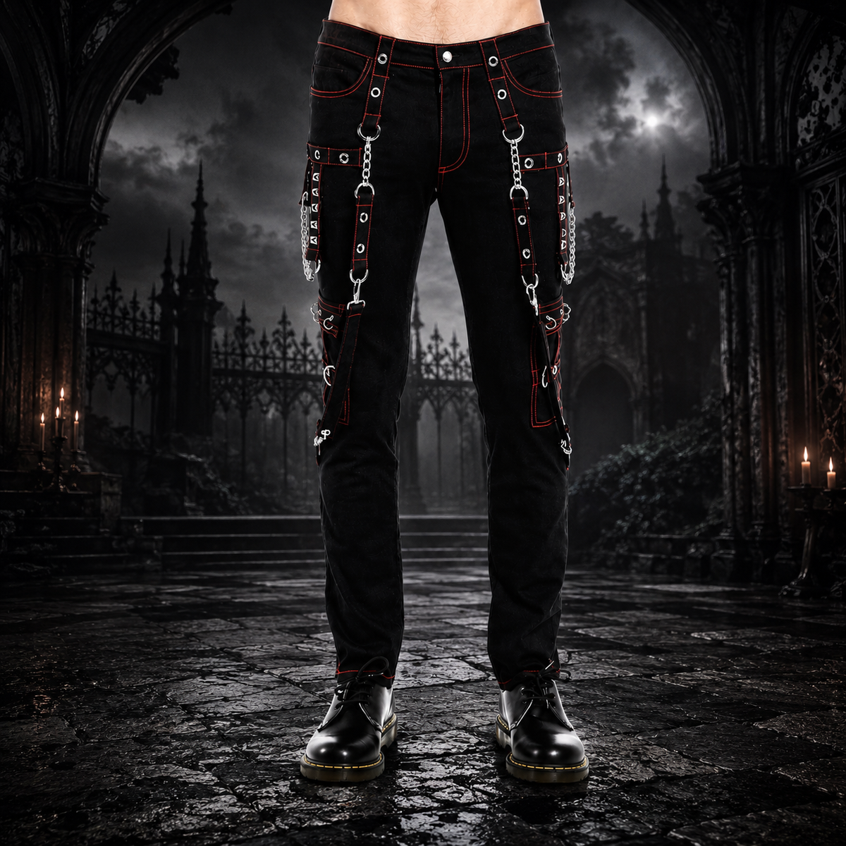 Gothic Men's Military Officer Trousers Black Red/Black Pants