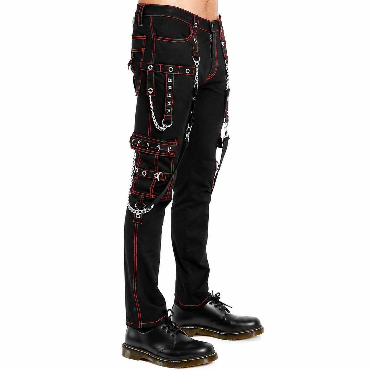 Gothic Men's Military Officer Trousers Black Red/Black Pants