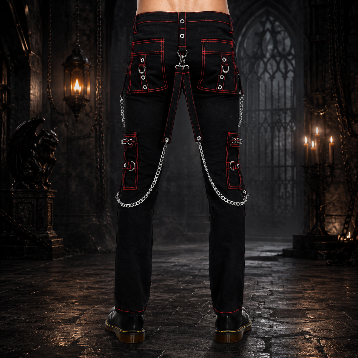 Gothic Men's Military Officer Trousers Black Red/Black Pants