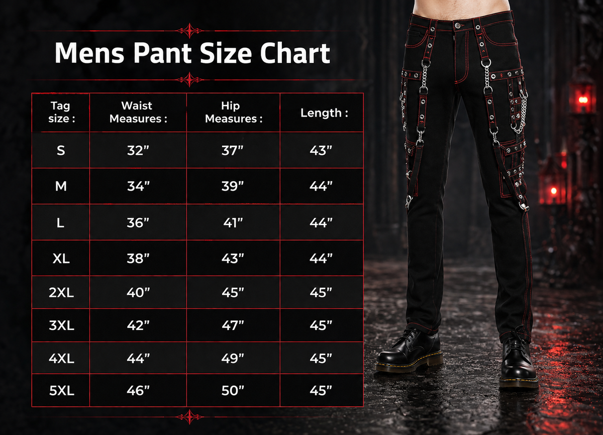 Gothic Men's Military Officer Trousers Black Red/Black Pants