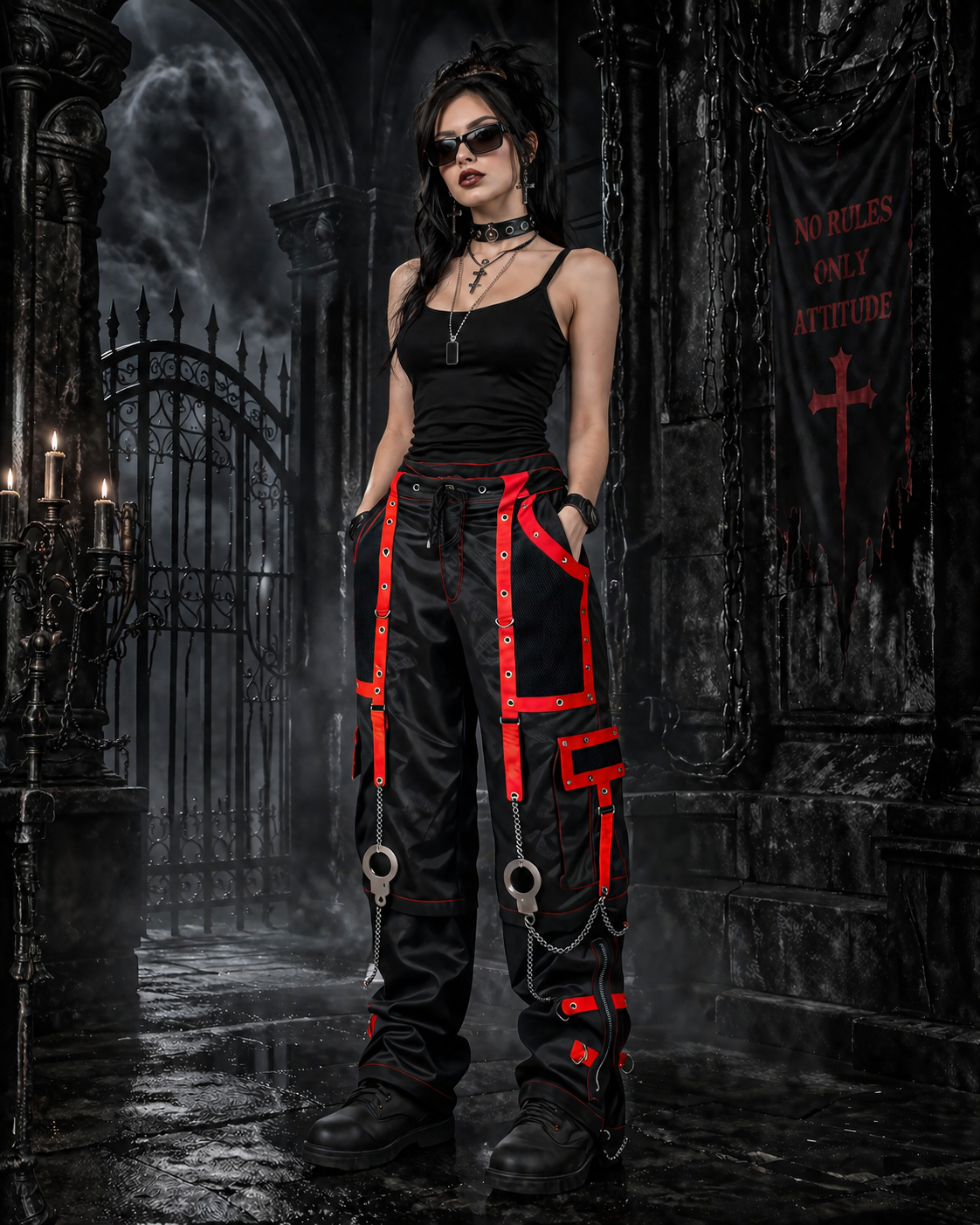 Gothic Men's Handmade Bondage Gothic Cyber Pant Chain Techno Rock Punk Shorts Trouser Pants/USA