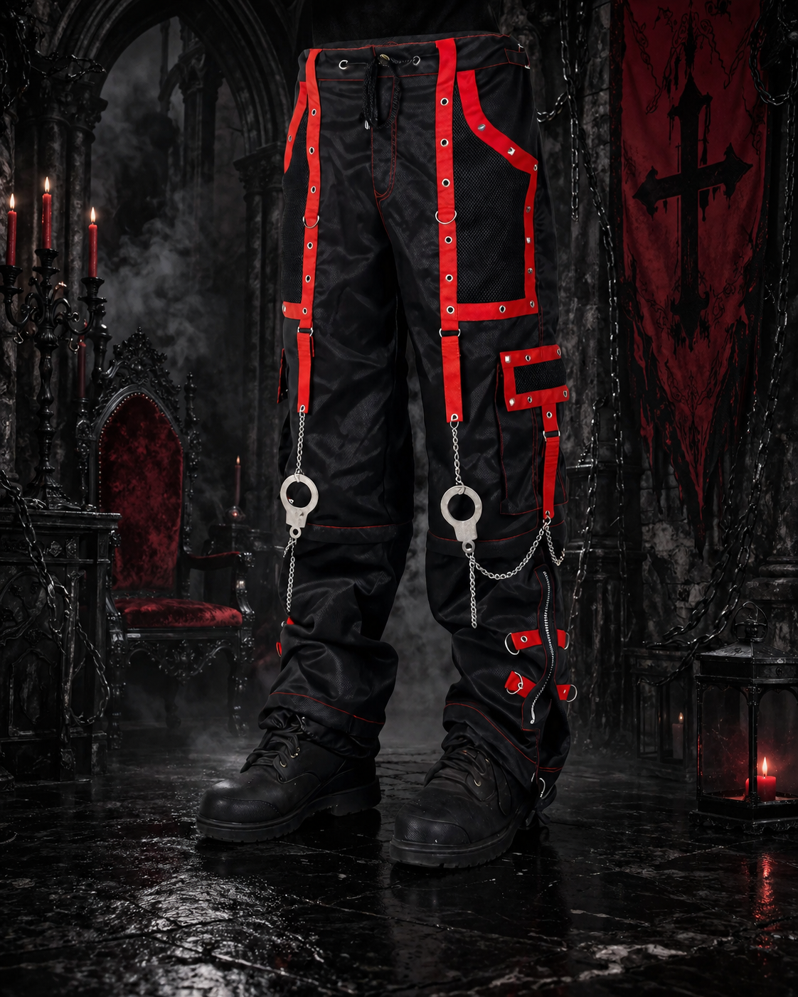 Gothic Men's Handmade Bondage Gothic Cyber Pant Chain Techno Rock Punk Shorts Trouser Pants/USA