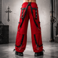 Gothic Men's Gothic Handmade Red Trouser Red Threads Black Straps Punk Rock Metal Chain Cyber/USA