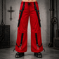 Gothic Men's Gothic Handmade Red Trouser Red Threads Black Straps Punk Rock Metal Chain Cyber/USA