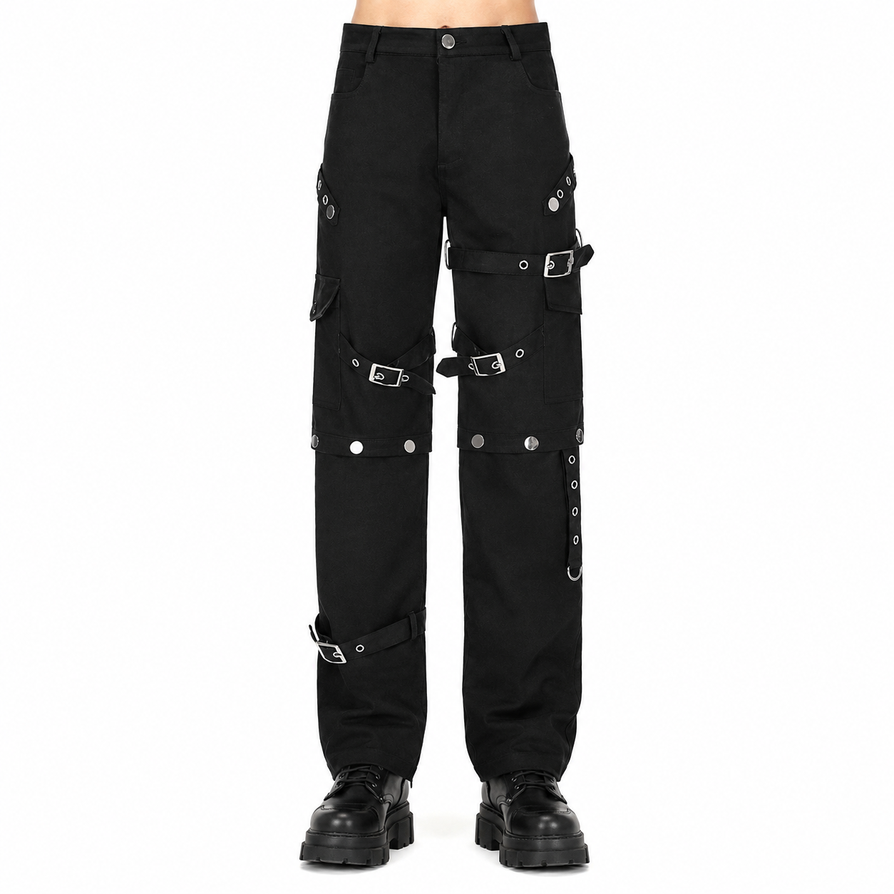 Men Gothic Bondage Pant Rock Hard Loose Punk Pants Detachable Uniform Trousers
