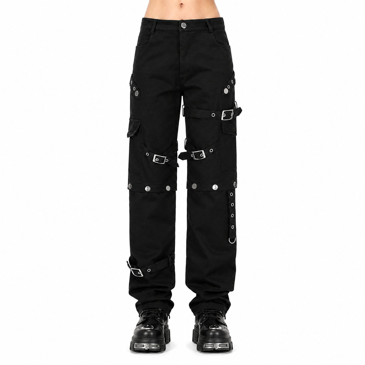 Men Gothic Bondage Pant Rock Hard Loose Punk Pants Detachable Uniform Trousers
