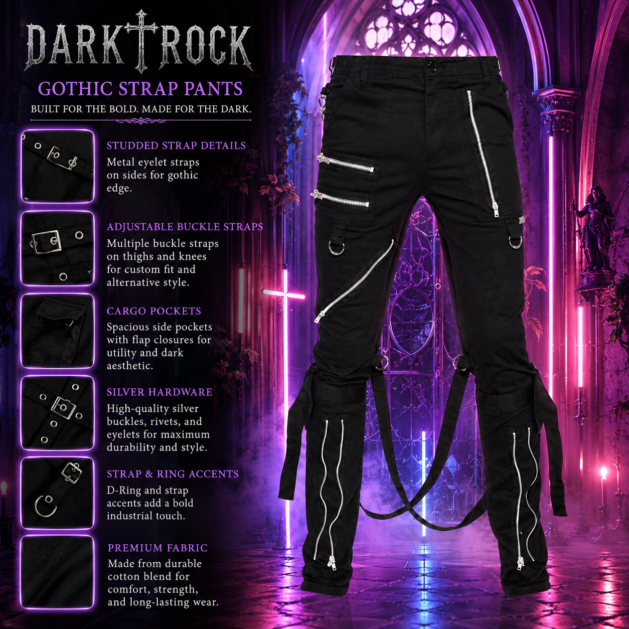 Extreme Bondage Gothic Punk Rocker Cyber Goth Steampunk Biker Pants Emo