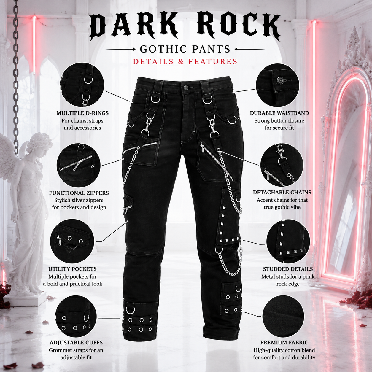 Eyelets Cargo Bondage Gothic Punk Rocker Cyber Goth Steampunk Biker