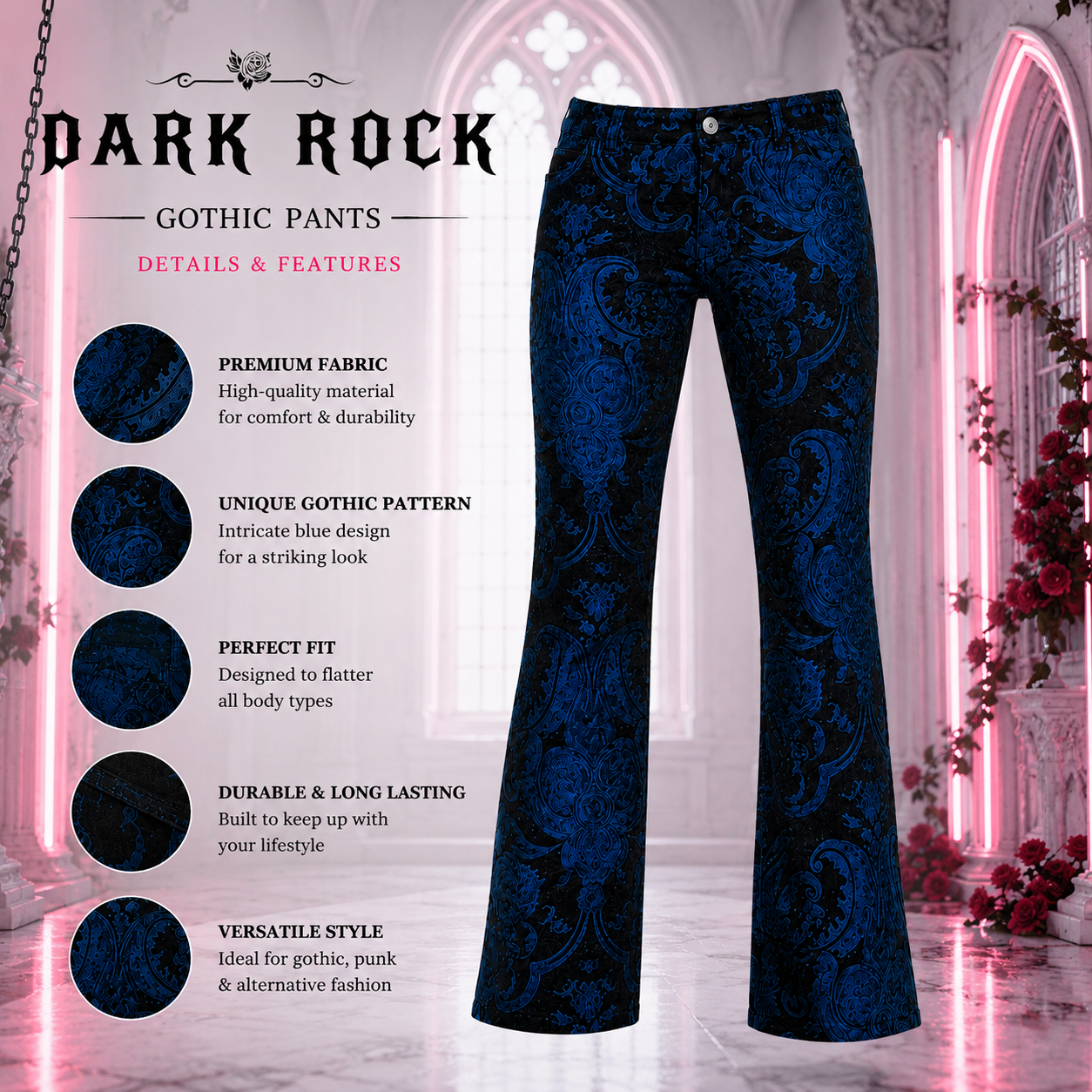 Tapestry Victorian Vampire Dracula Gothic Steampunk Pirate Blue Black Pants