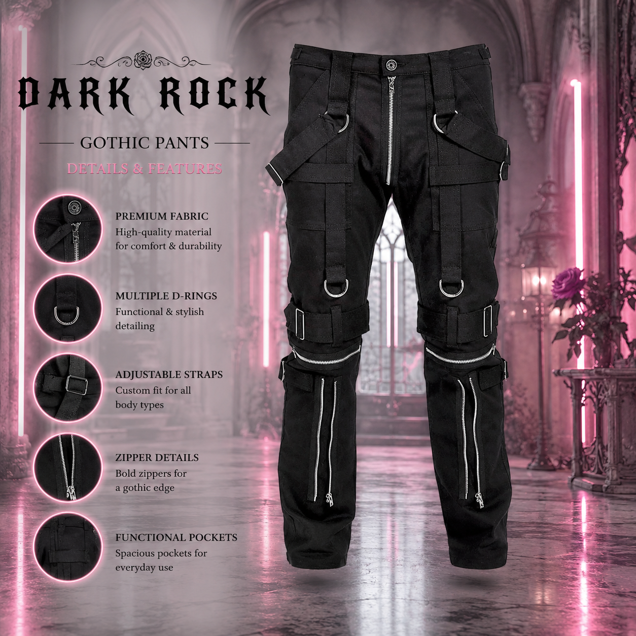 Gothic Bondage Men Pant Alternative Punk Rock Emo Trouser Para Pants