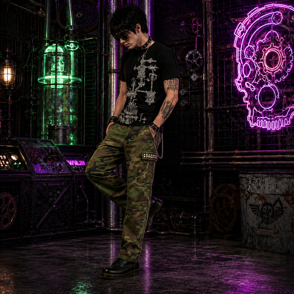 Gothic Cyber Steampunk Camo Army Military Biker Jeans Punk Rock Pants Marines