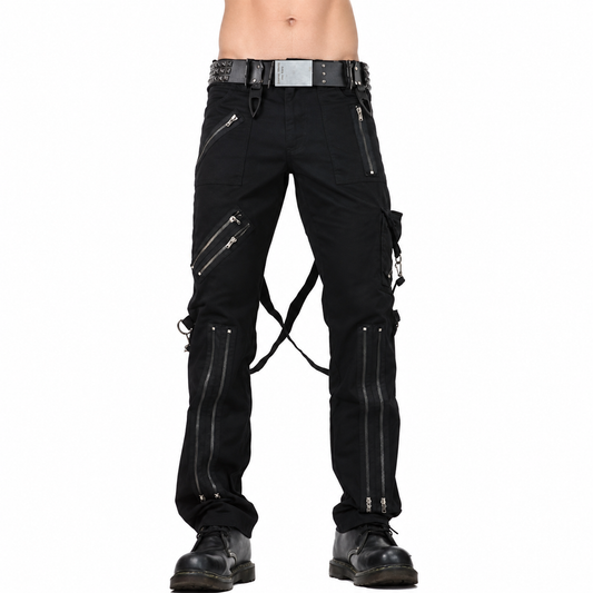 Gothic Straps Zipper Trousers Punk Rock Studs Metal Chain Trouser Pant