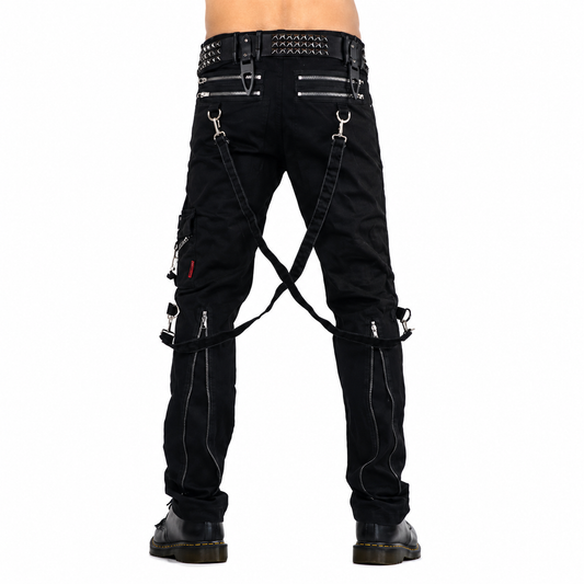 Gothic Straps Zipper Trousers Punk Rock Studs Metal Chain Trouser Pant