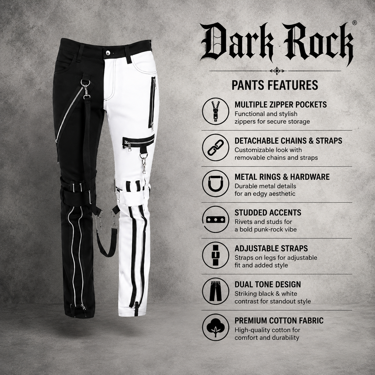 Prime Quality Men Gothic Bondage Gents Pant Black White Cotton Pants Pant Rock Hard Trouser Heavy Weight Pant Emo Pants