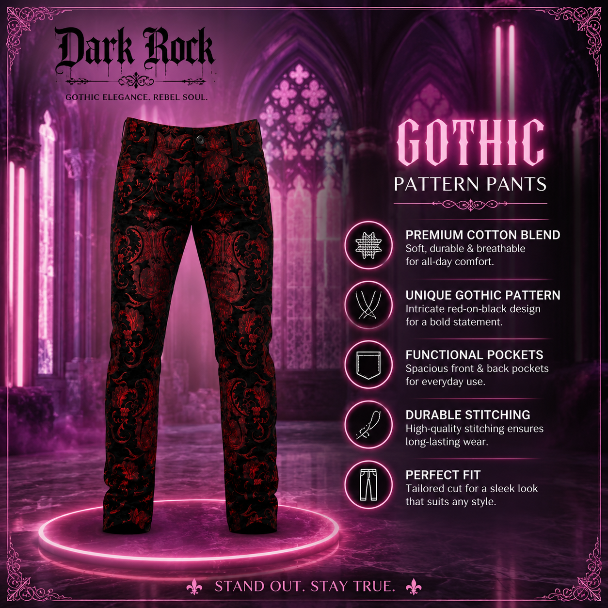 TAPESTRY VICTORIAN VAMPIRE DRACULA GOTHIC STEAMPUNK PIRATE RED BLACK PANTS