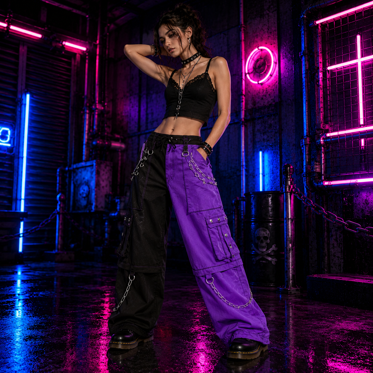 Gothic Bondage Men Pant Alternative Punk Rock Transformer Trouser Purple Baggy Pants