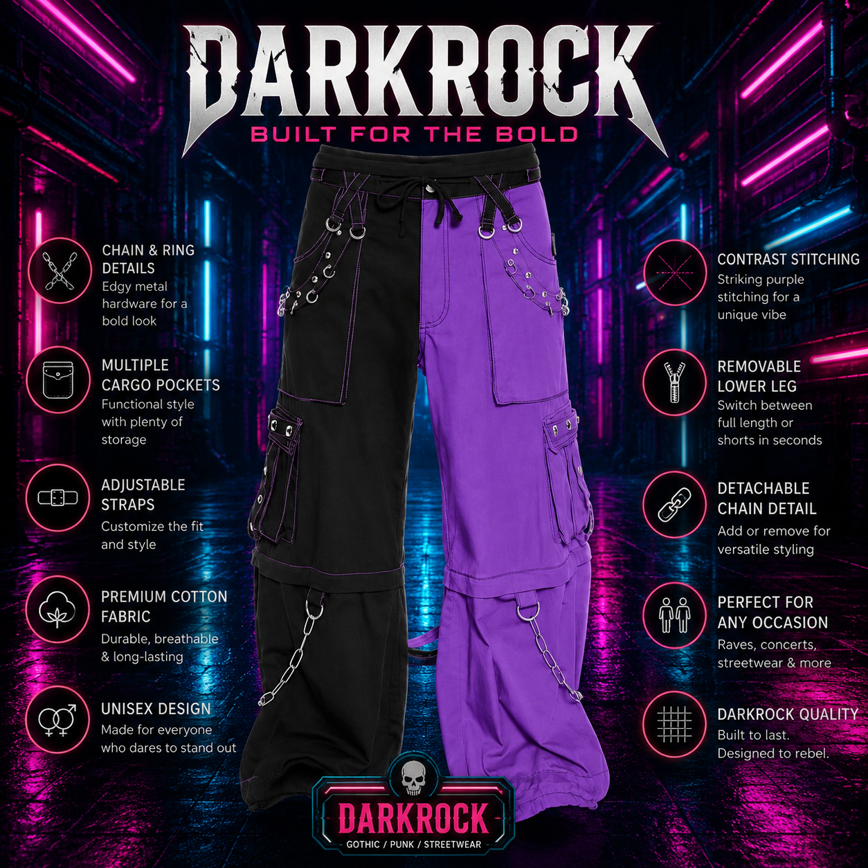 Gothic Bondage Men Pant Alternative Punk Rock Transformer Trouser Purple Baggy Pants