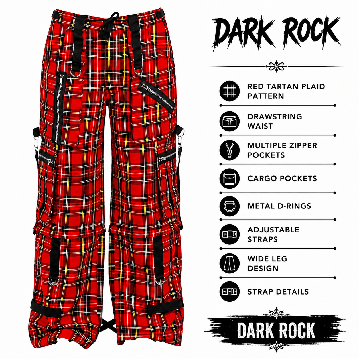 Gothic Bondage Red Plaid Men Pant Alternative Punk Rock Emo Trouser Pant Shorts
