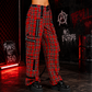 Gothic Bondage Red Plaid Men Pant Alternative Punk Rock Emo Trouser Pant Shorts