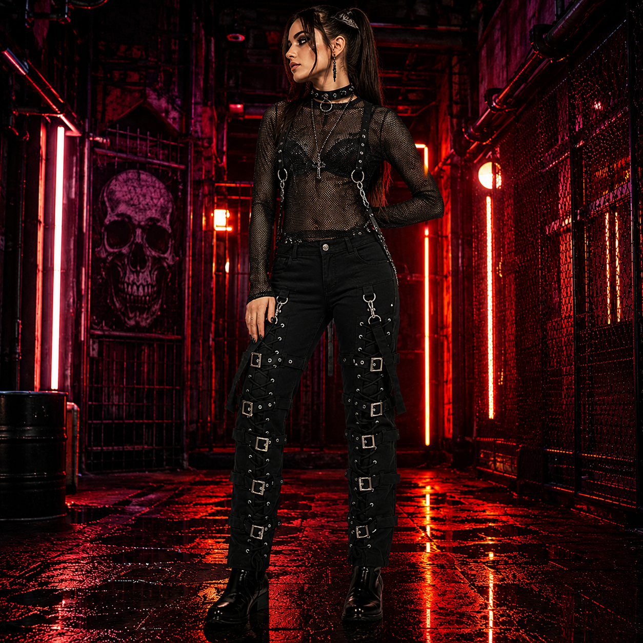 Men's Electra Bondage Rave Gothic Cyber Chain Gothic Jeans Punk Rock  Pants