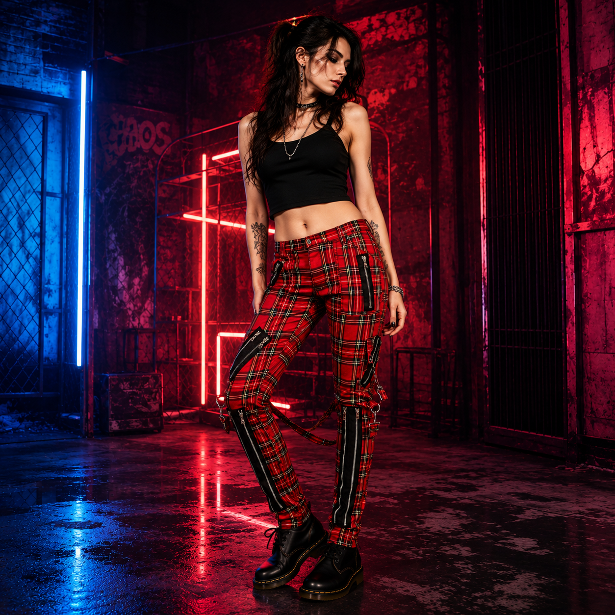 Gothic Bondage Red Straps Men Pant Alternative Punk Rebel Rock Emo Trouser Jeans Pant